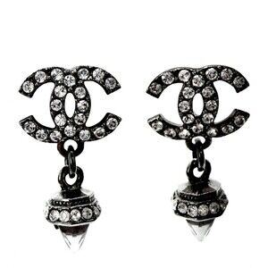 Chanel Earrings for Women, Coco Mark, Swing Earrings, Rhinestone, Silver, App...